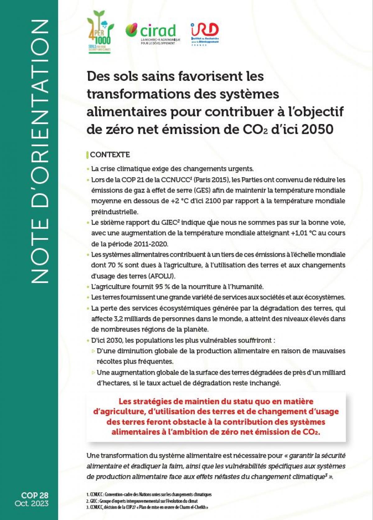 Des sols sains favorisent les transformations des systèmes alimentaires pour contribuer à l’objectif de zéro net émission de CO2 d’ici 2050