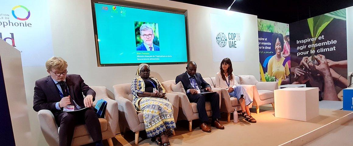 Marc Fesneau, ministre français de l’agriculture, à l’événement parallèle Cirad-IRD-4p1000 sur la Pavillon Franbcophonie de la COP28 © V. Blanfort, Cirad